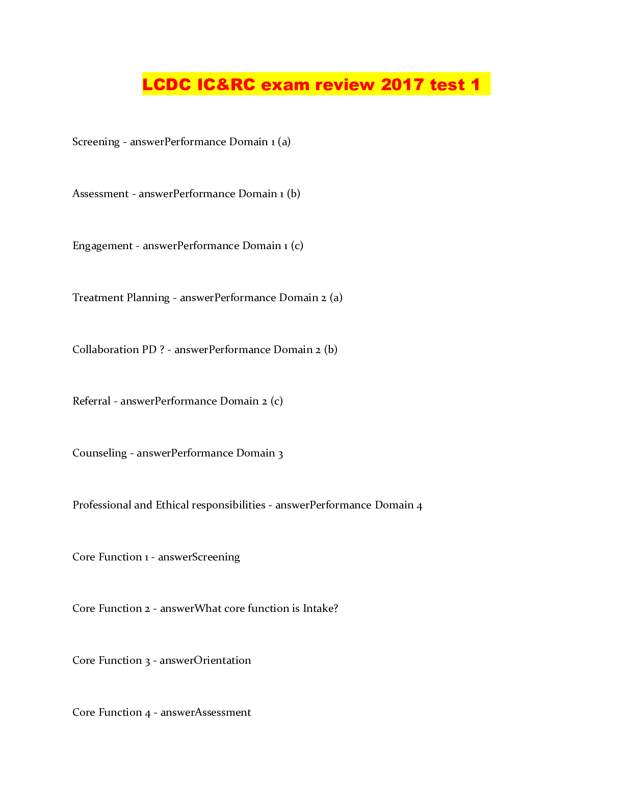 Preview image of LCDC IC&RC exam review 2017 test 1 document